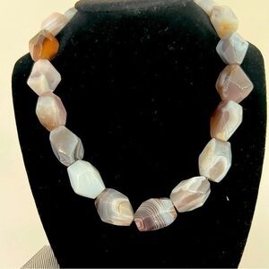 Botswana Agate Faceted Cuboid Nugget beads, gray, brown & white. 16 1/2” long.